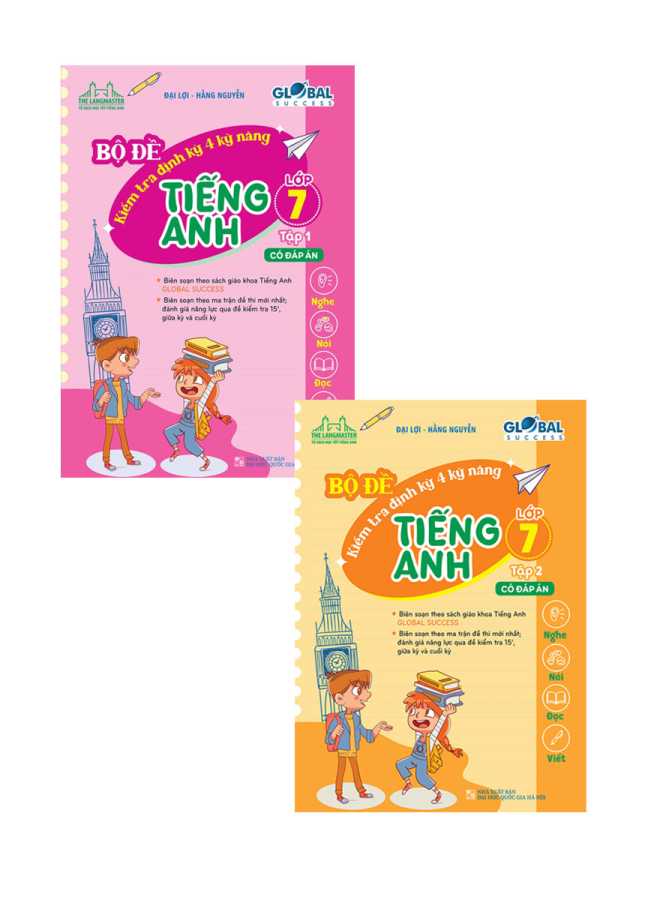 Combo Bộ Đề Kiểm Tra Định Kỳ 4 Kỹ Năng Tiếng Anh Lớp 7 - Tập 1 + 2 (Có Đáp Án) (Bộ 2 Cuốn)