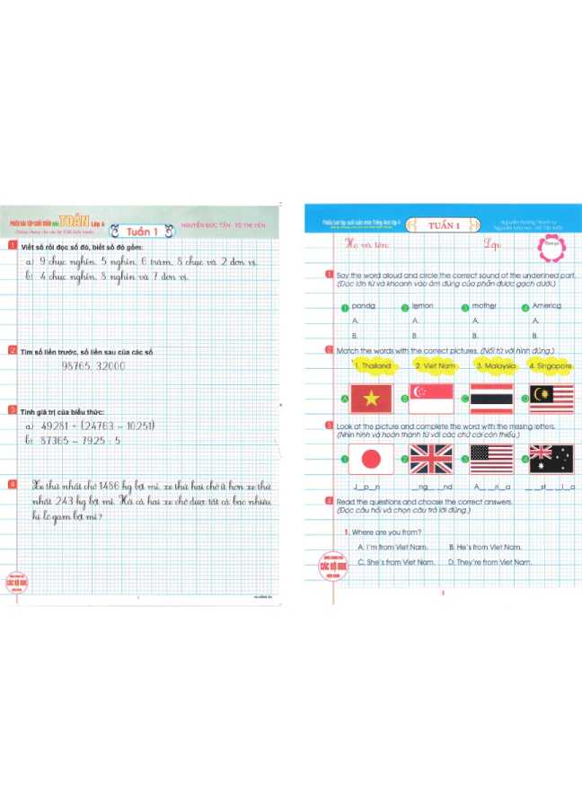 Combo Phiếu Bài Tập Cuối Tuần Môn Toán + Tiếng Anh Lớp 4 (Dùng Chung Cho Các Bộ SGK Hiện Hành)