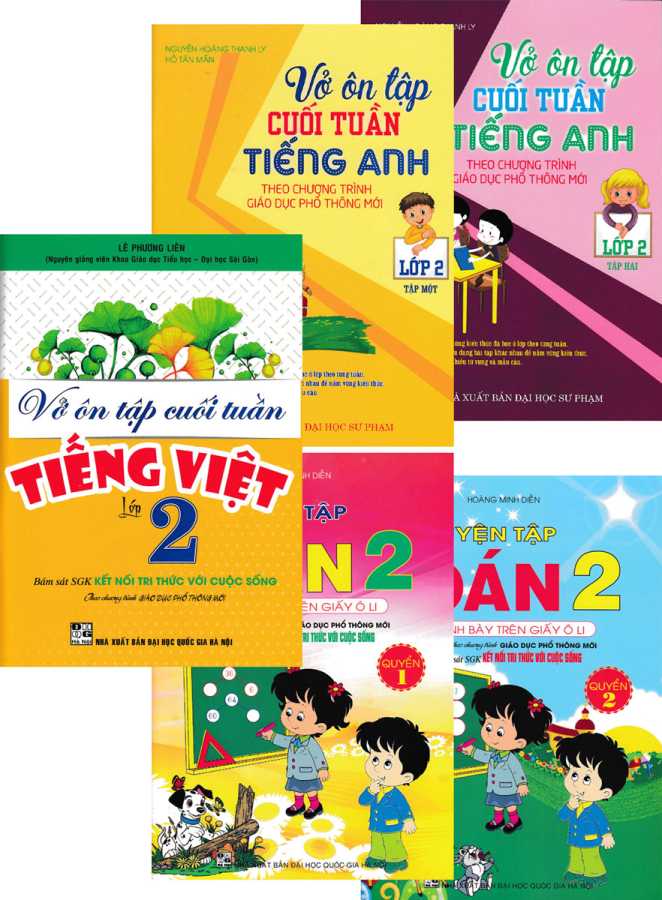 Combo Luyện Tập Toán - Vở Ôn Tập Cuối Tuần Tiếng Việt - Tiếng Anh Lớp 2 (Bám Sát SGK Kết Nối Tri Thức Với Cuộc Sống) (Bộ 5 Cuốn)